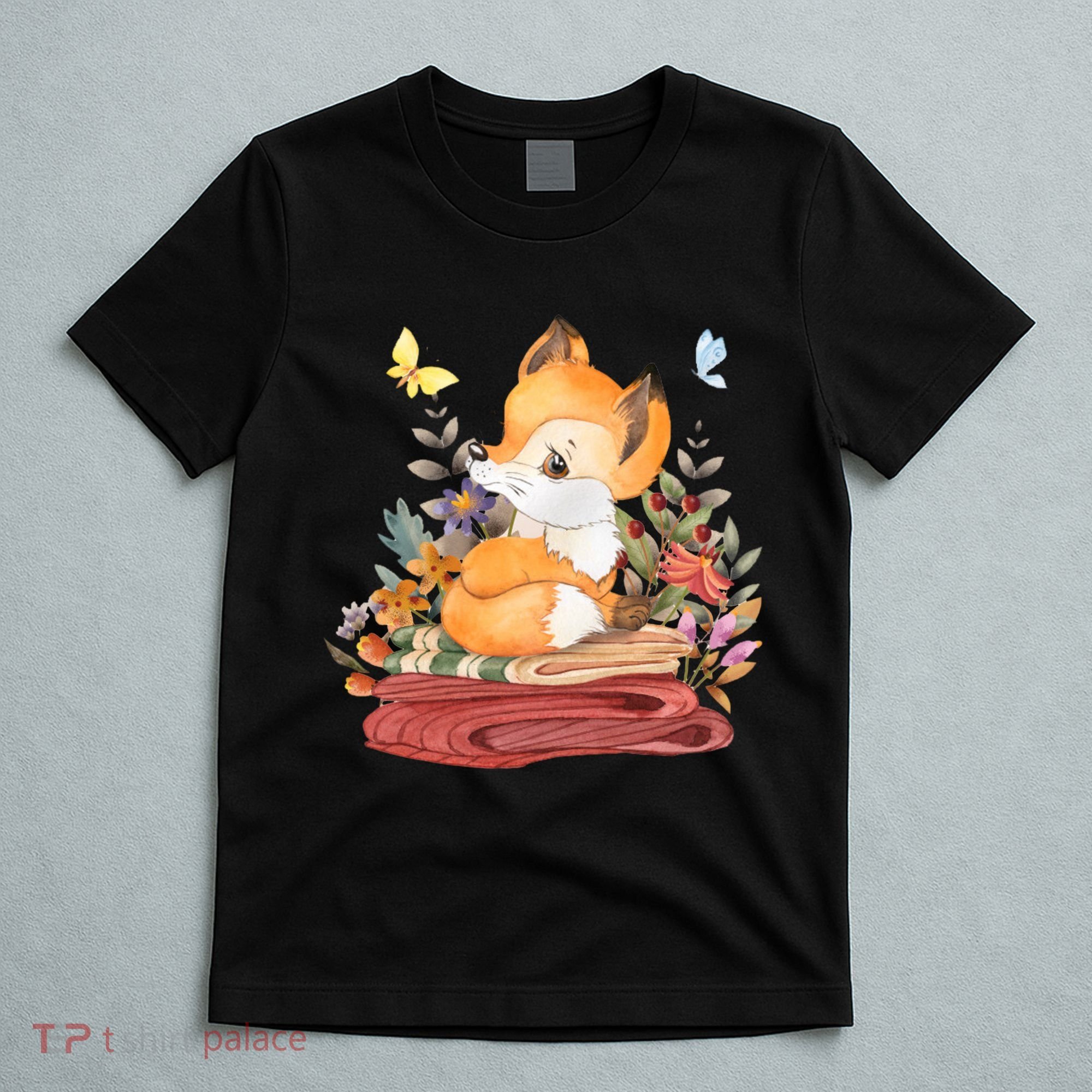 Cute Floral Restful Fox Butterfly T-Shirt