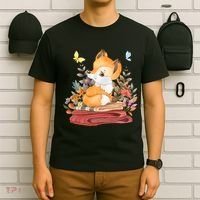 Cute Floral Restful Fox Butterfly T-Shirt thumb 6