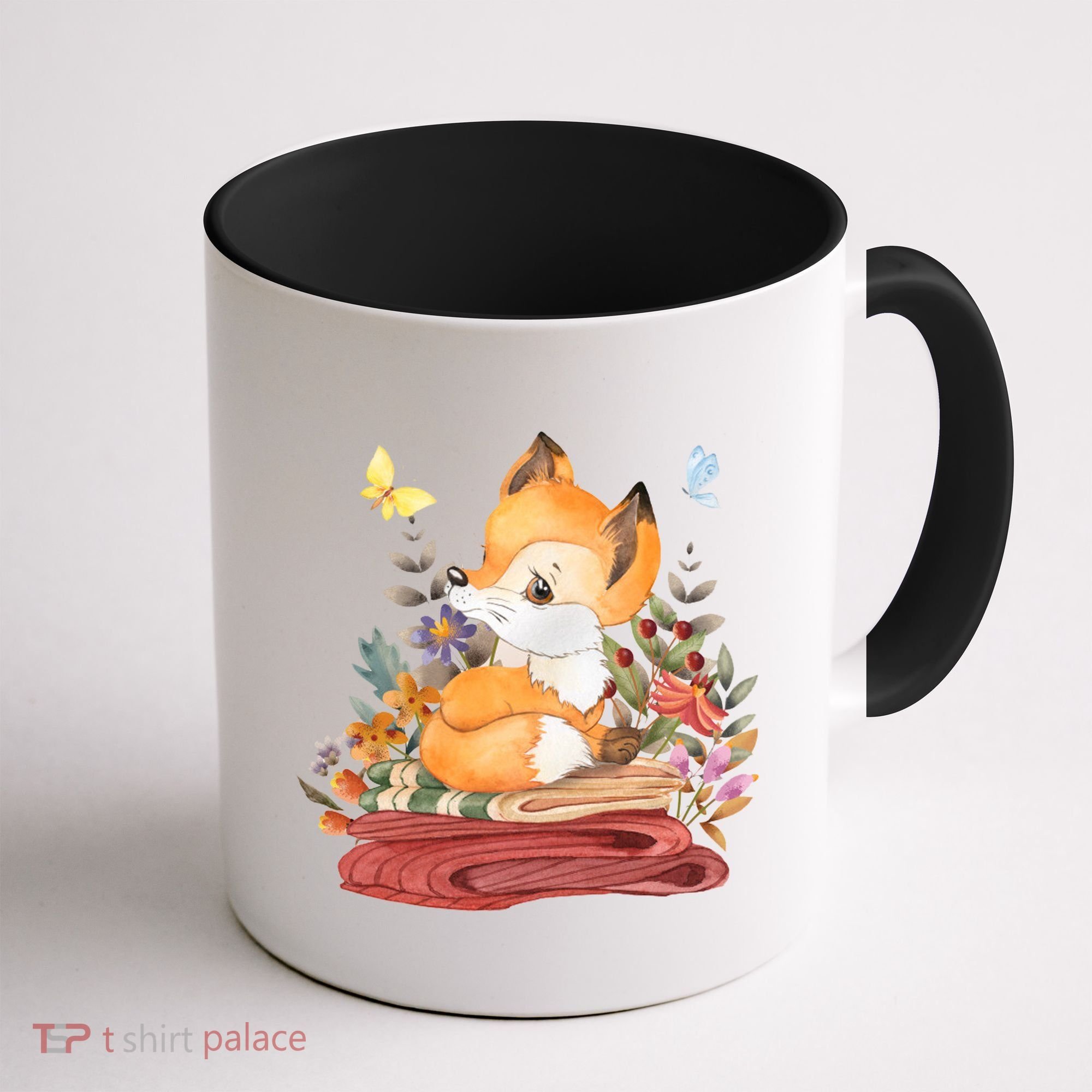 Cute Floral Restful Fox Butterfly Coffee Mug