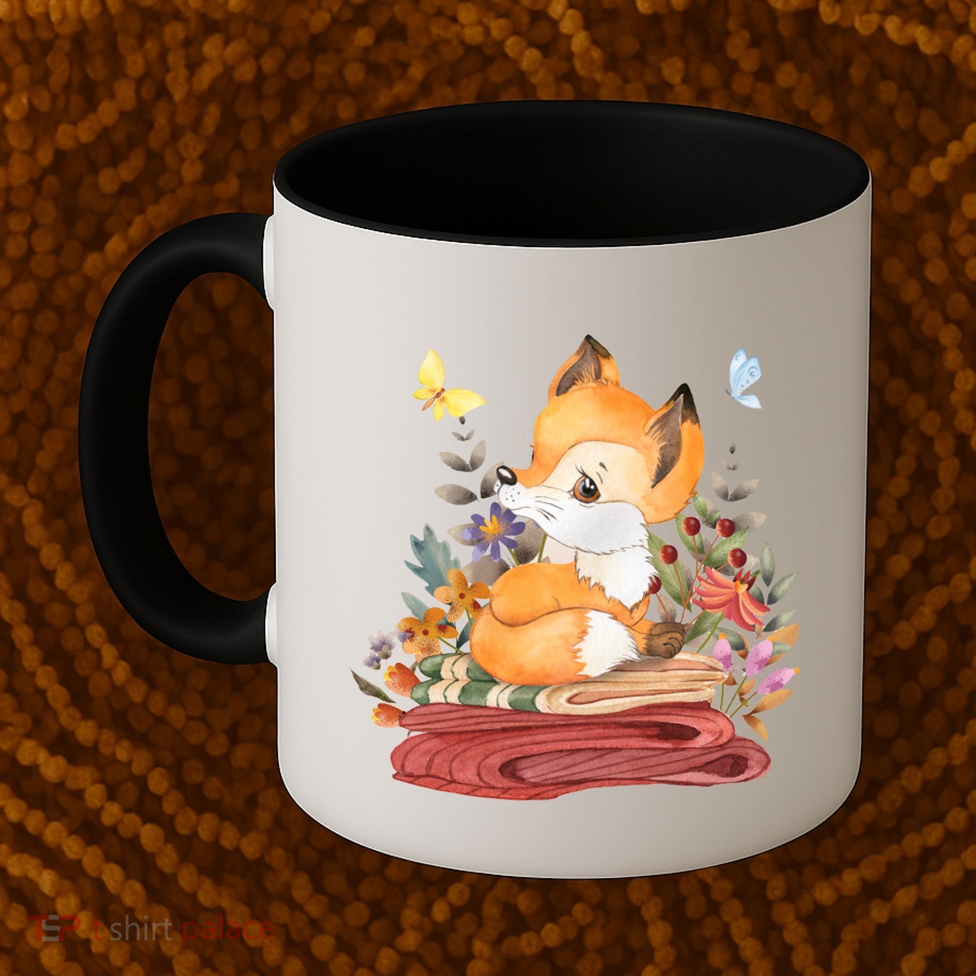 Cute Floral Restful Fox Butterfly Coffee Mug