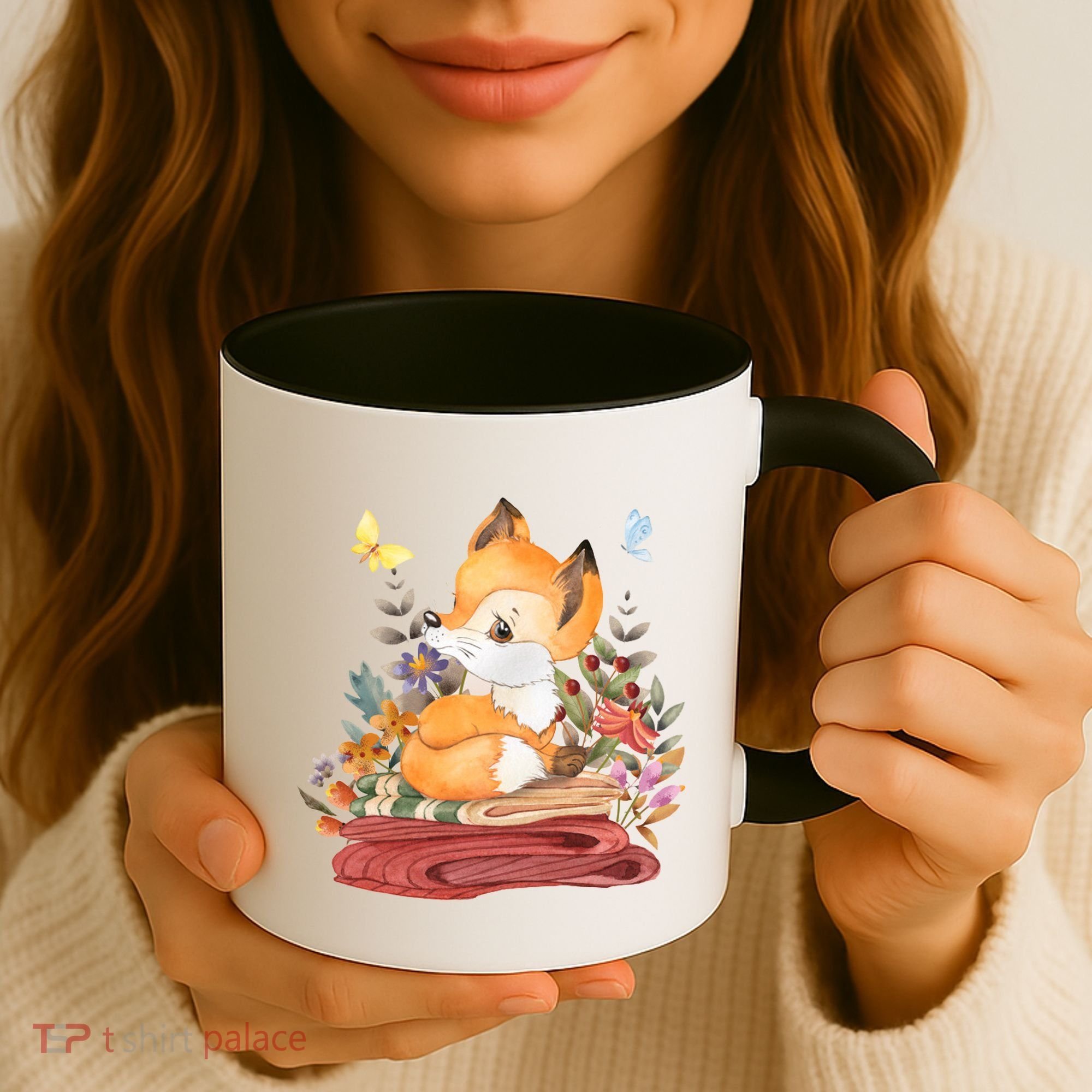 Cute Floral Restful Fox Butterfly Coffee Mug