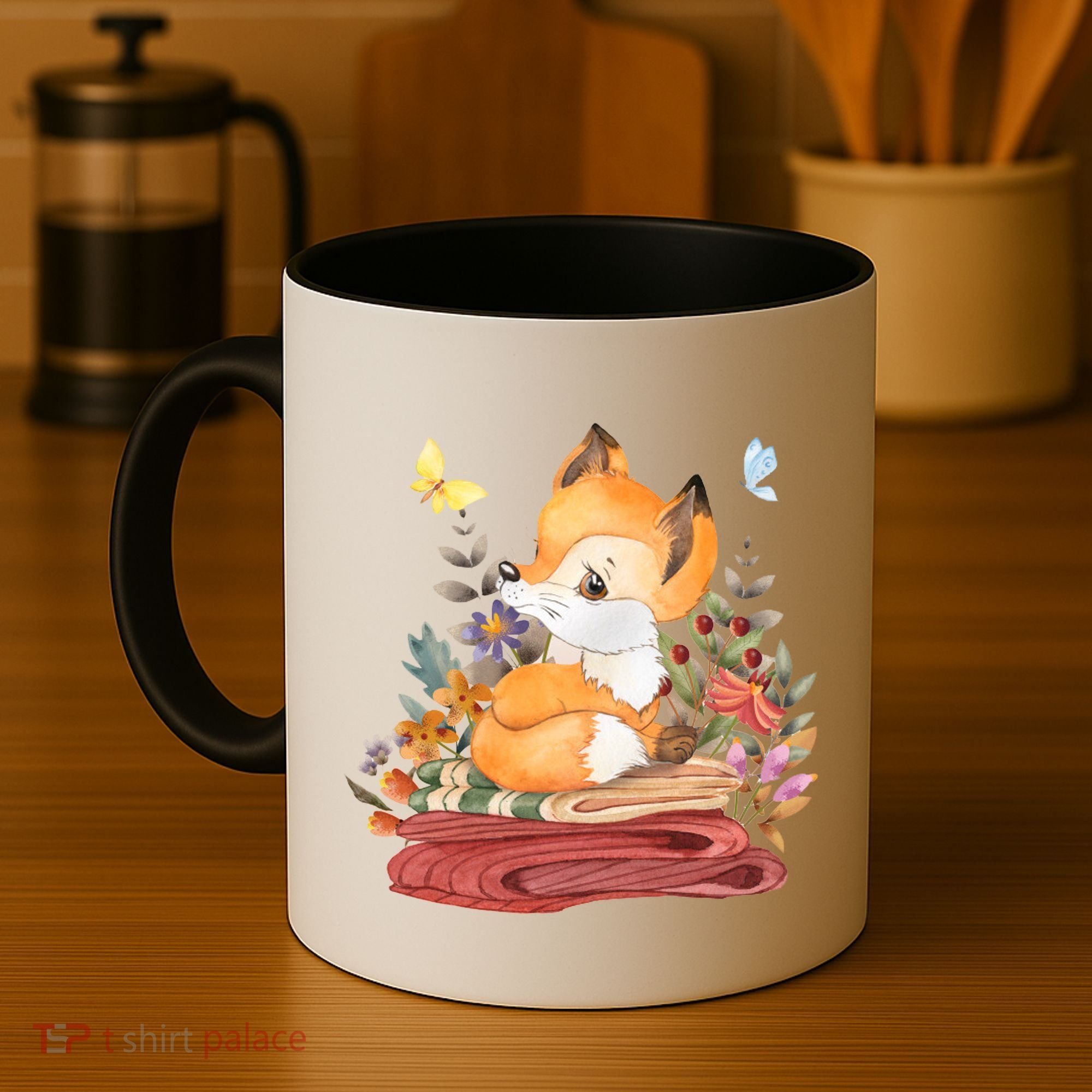 Cute Floral Restful Fox Butterfly Coffee Mug