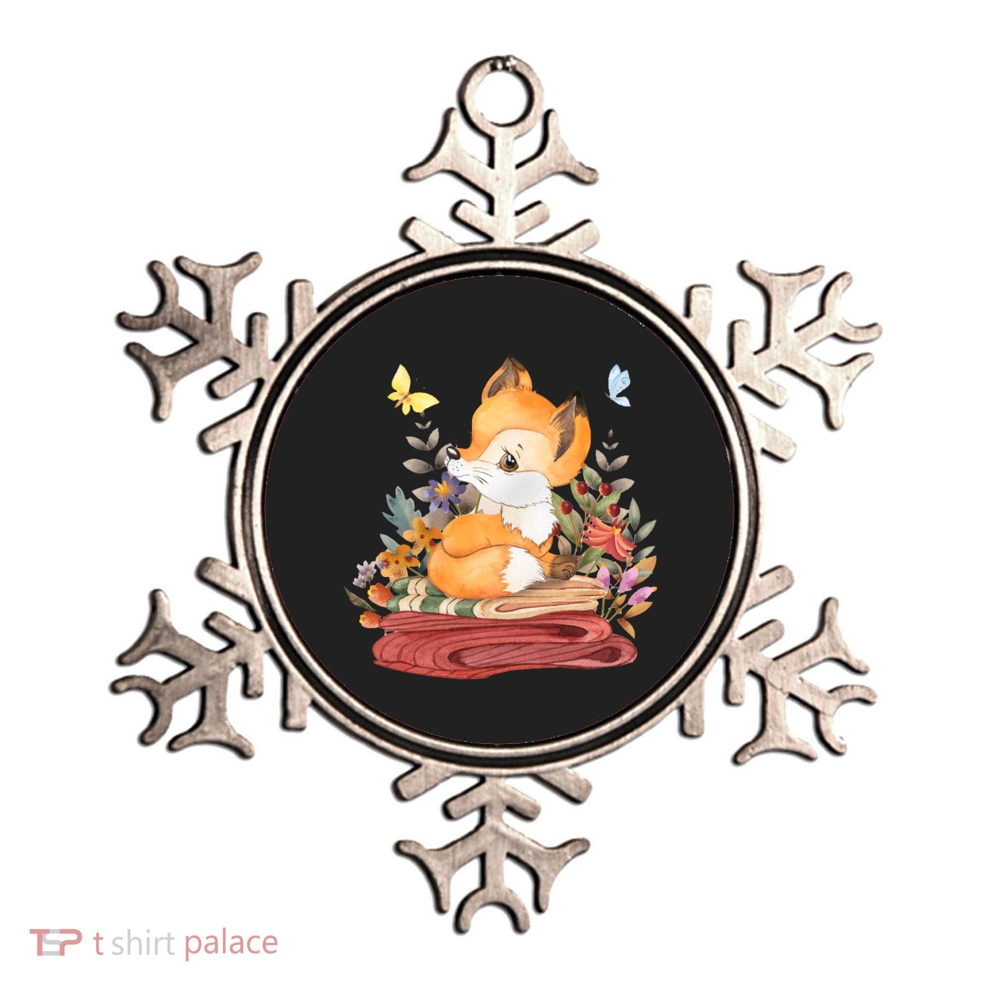 Cute Floral Restful Fox Butterfly Ornament