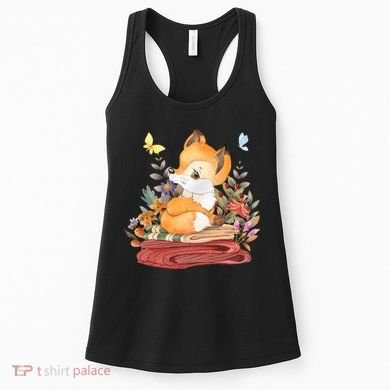Cute Floral Restful Fox Butterfly Women's Tank Top