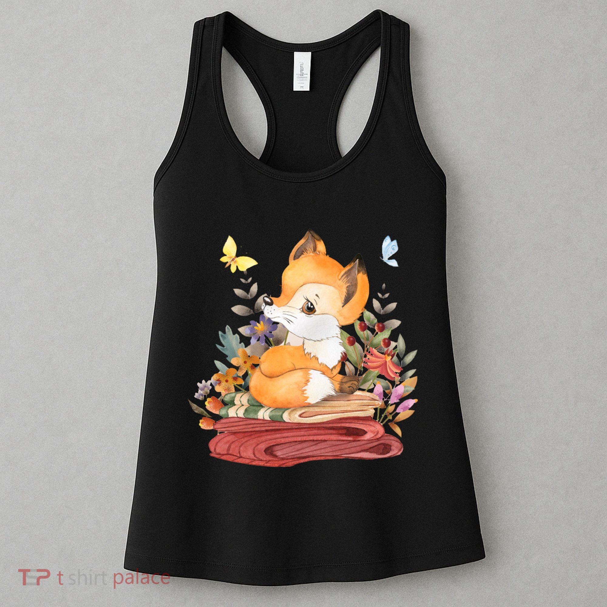 Cute Floral Restful Fox Butterfly Women's Tank Top