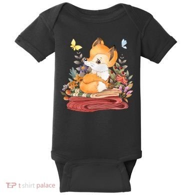 Cute Floral Restful Fox Butterfly Baby Bodysuit