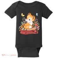 Cute Floral Restful Fox Butterfly Baby Bodysuit thumb 0