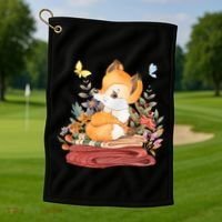 Cute Floral Restful Fox Butterfly Golf Towel thumb 1
