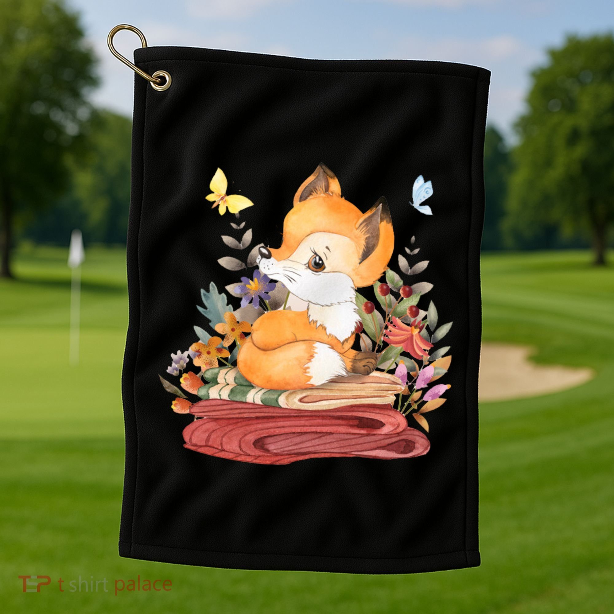 Cute Floral Restful Fox Butterfly Golf Towel