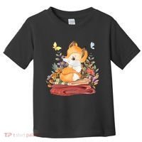 Cute Floral Restful Fox Butterfly Toddler T-Shirt thumb 0