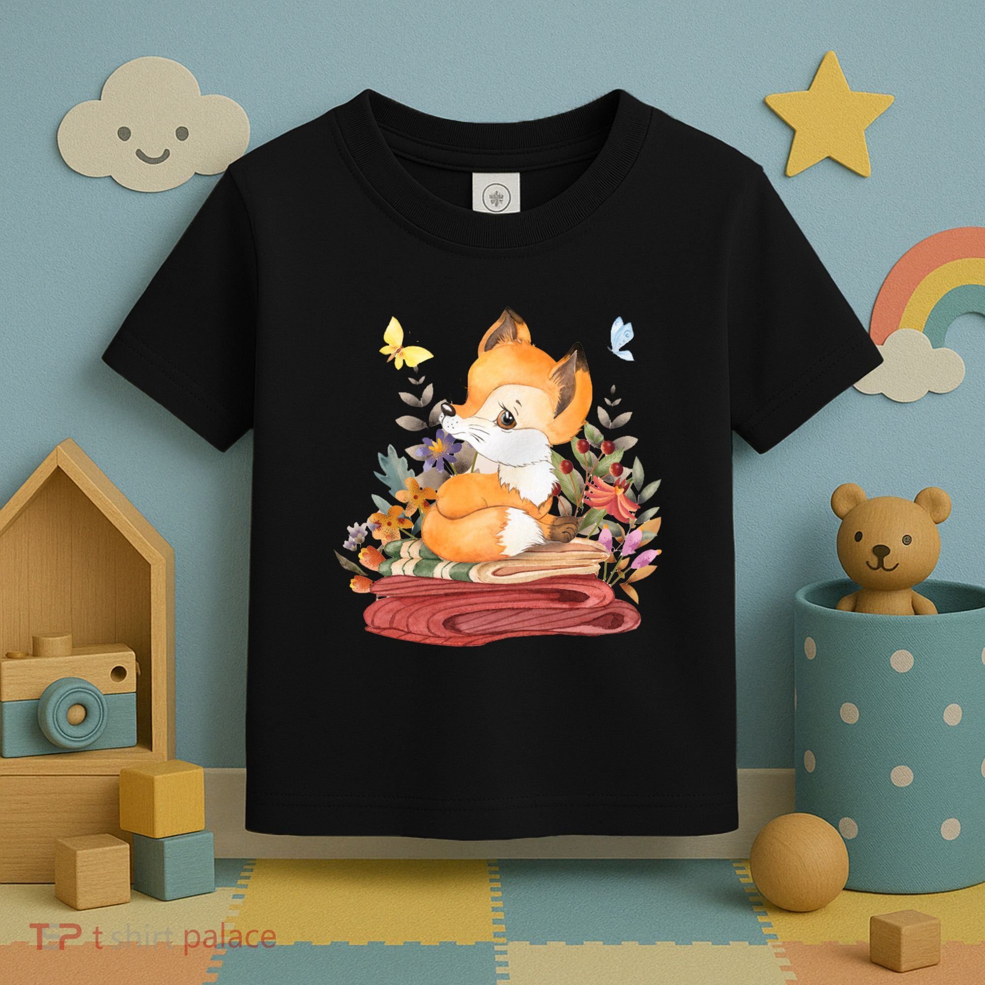 Cute Floral Restful Fox Butterfly Toddler T-Shirt