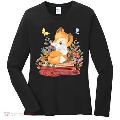 Cute Floral Restful Fox Butterfly Women's Long Sleeve Shirt