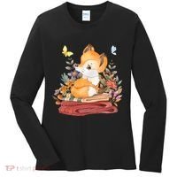 Cute Floral Restful Fox Butterfly Women's Long Sleeve Shirt thumb 0