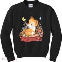 Cute Floral Restful Fox Butterfly Kids Sweatshirt thumb 0
