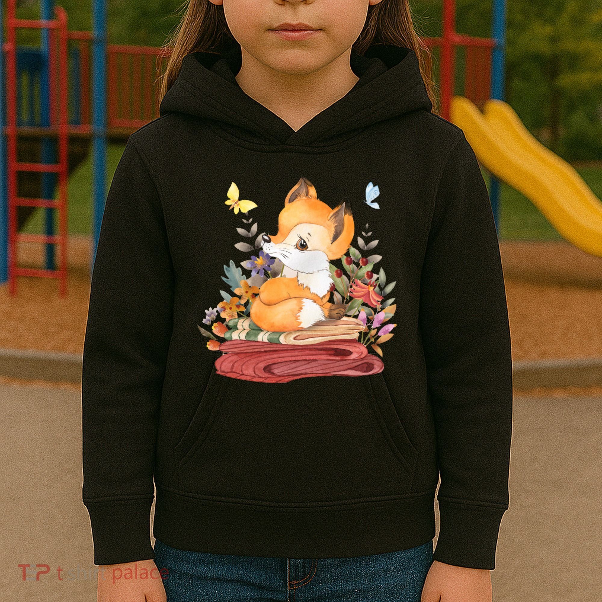 Cute Floral Restful Fox Butterfly Kids Hoodie