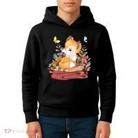 Cute Floral Restful Fox Butterfly Kids Hoodie thumb 4