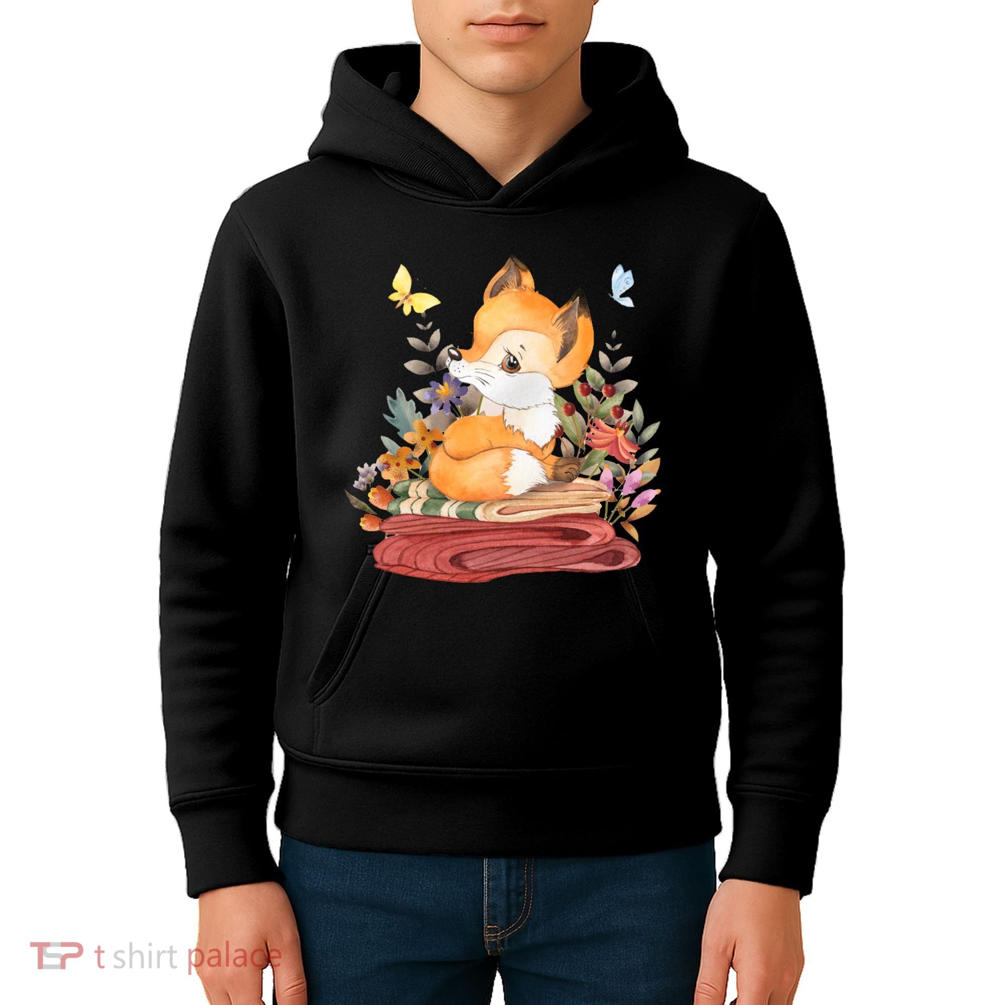 Cute Floral Restful Fox Butterfly Kids Hoodie
