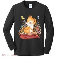 Cute Floral Restful Fox Butterfly Kids Long Sleeve Shirt thumb 0