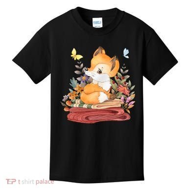 Cute Floral Restful Fox Butterfly Kids T-Shirt