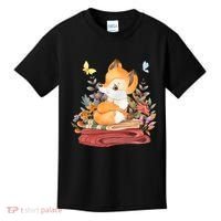 Cute Floral Restful Fox Butterfly Kids T-Shirt thumb 0
