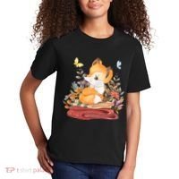 Cute Floral Restful Fox Butterfly Kids T-Shirt thumb 2