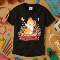 Cute Floral Restful Fox Butterfly Kids T-Shirt thumb 3