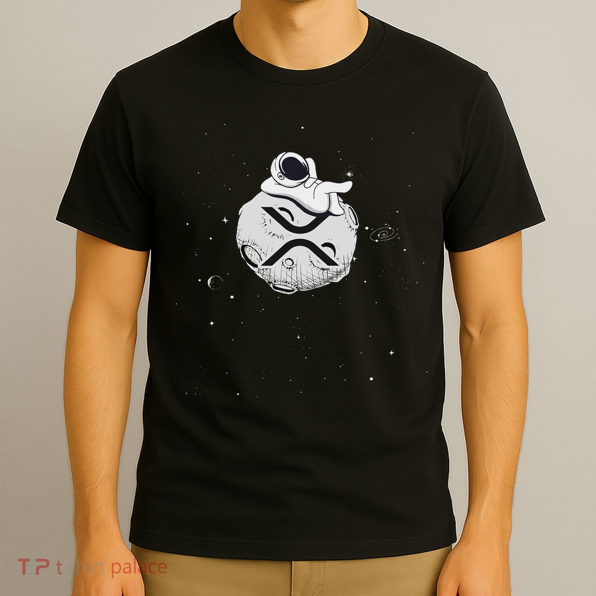 Cryptocurrency Fun Relaxing Space Man On Xrp Crypto Moon T-Shirt