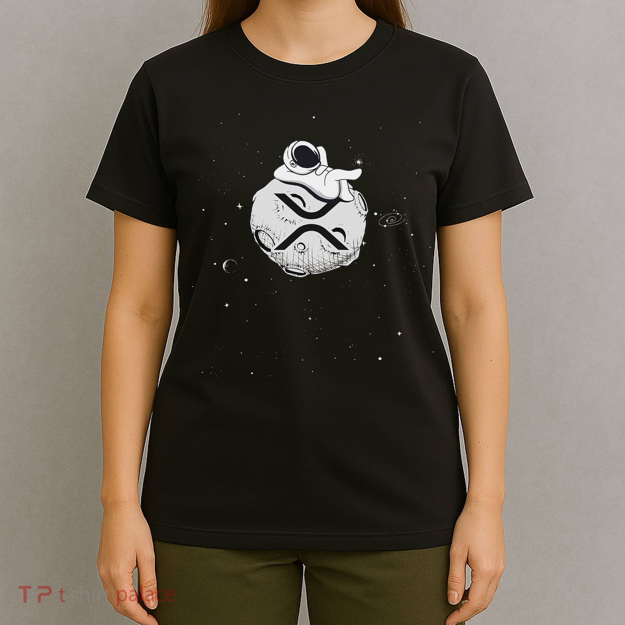 Cryptocurrency Fun Relaxing Space Man On Xrp Crypto Moon T-Shirt