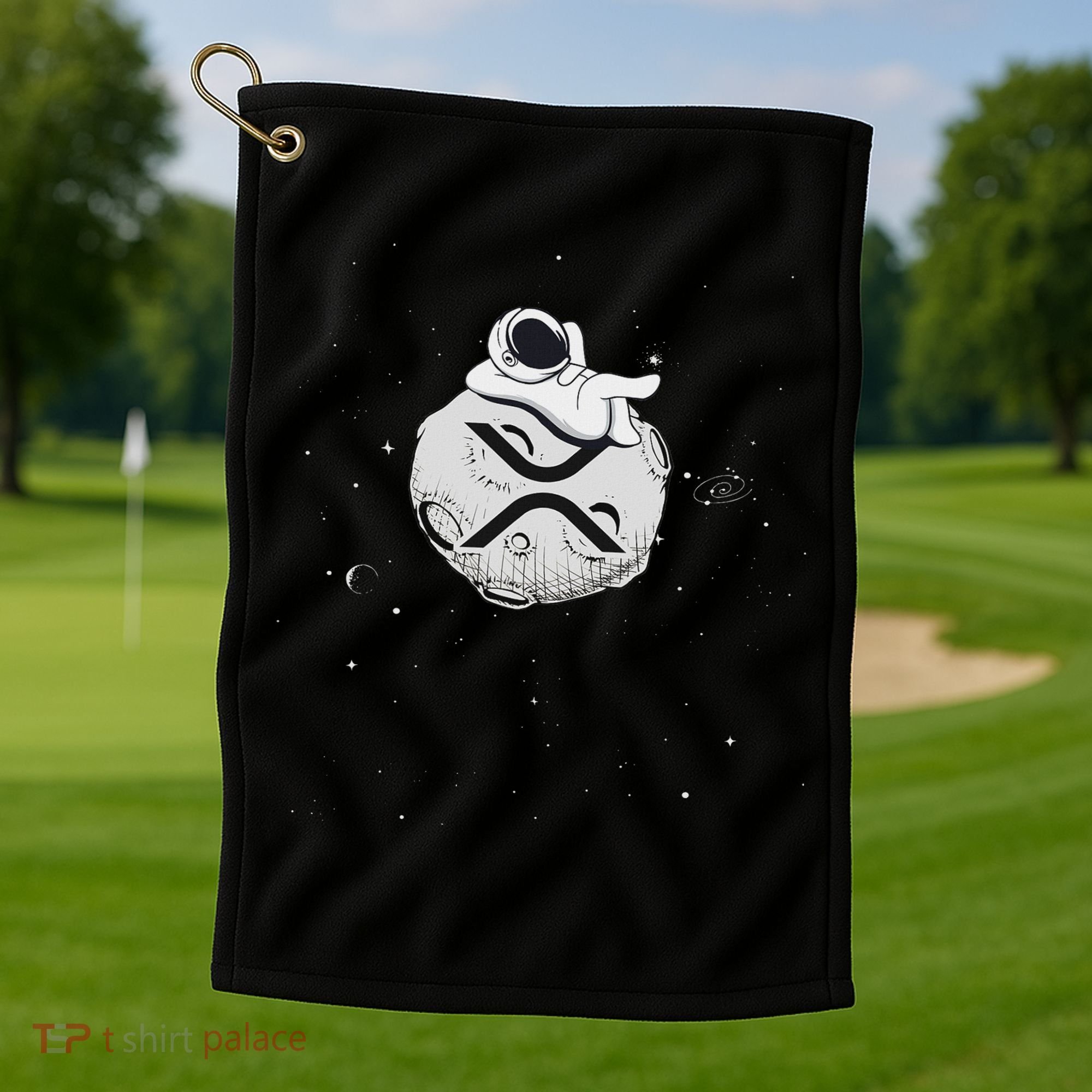 Cryptocurrency Fun Relaxing Space Man On Xrp Crypto Moon Golf Towel