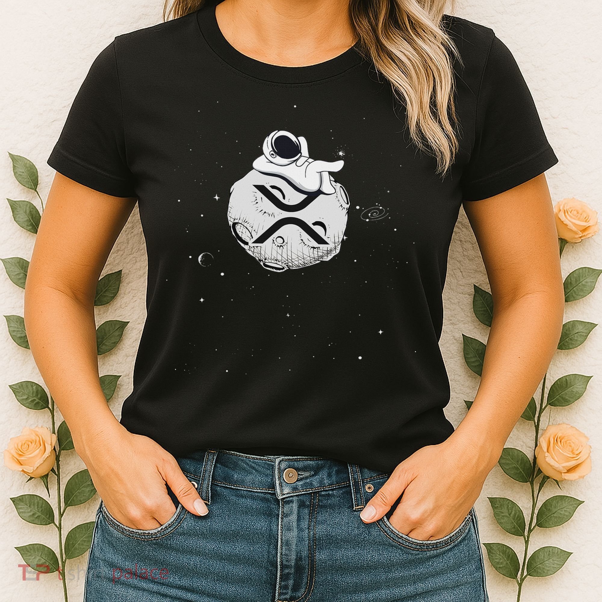 Cryptocurrency Fun Relaxing Space Man On Xrp Crypto Moon Women's T-Shirt