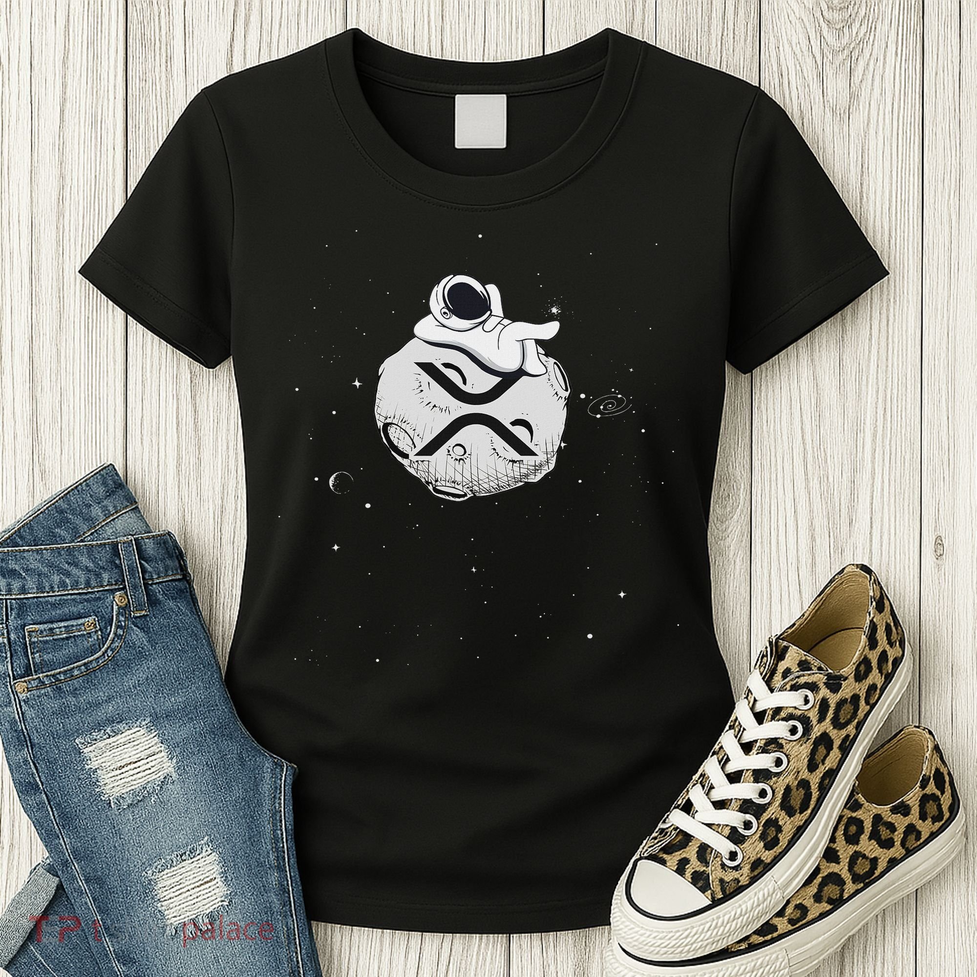 Cryptocurrency Fun Relaxing Space Man On Xrp Crypto Moon Women's T-Shirt