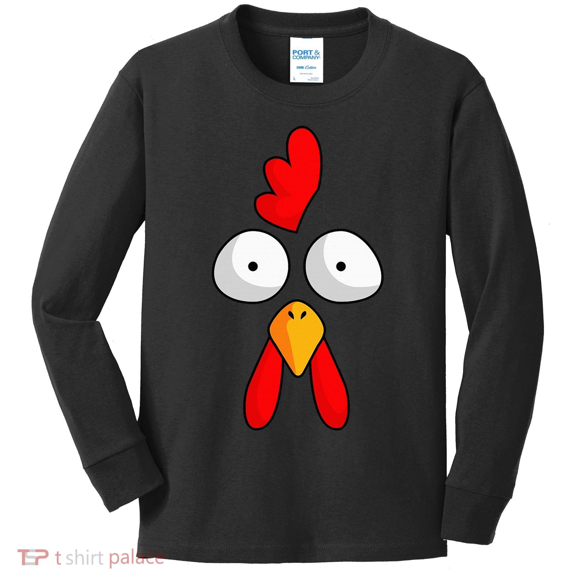 Chicken Face Rooster Halloween Costume Farm Poultry Kids Long Sleeve Shirt