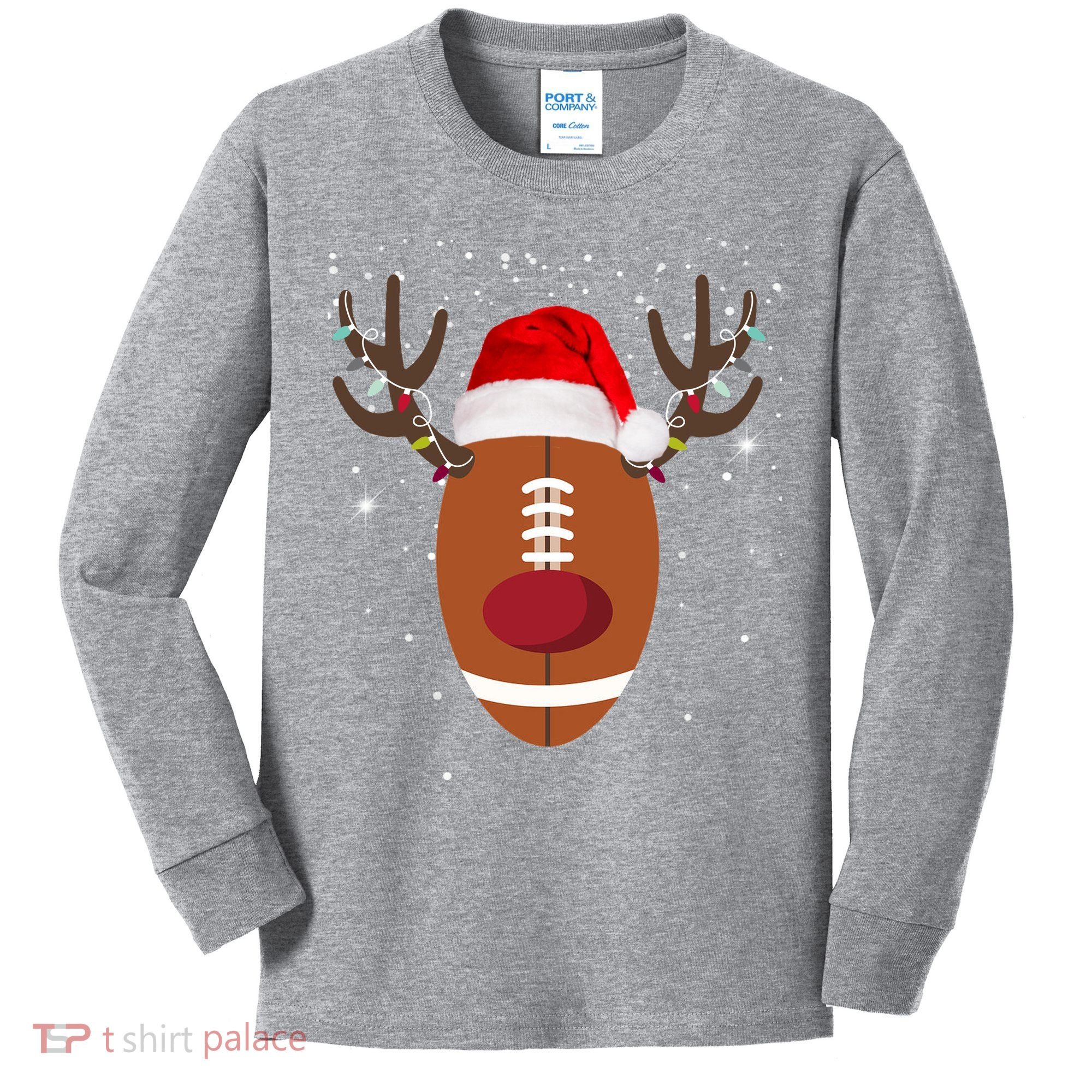 Christmas Football Reindeer Kids Long Sleeve Shirt