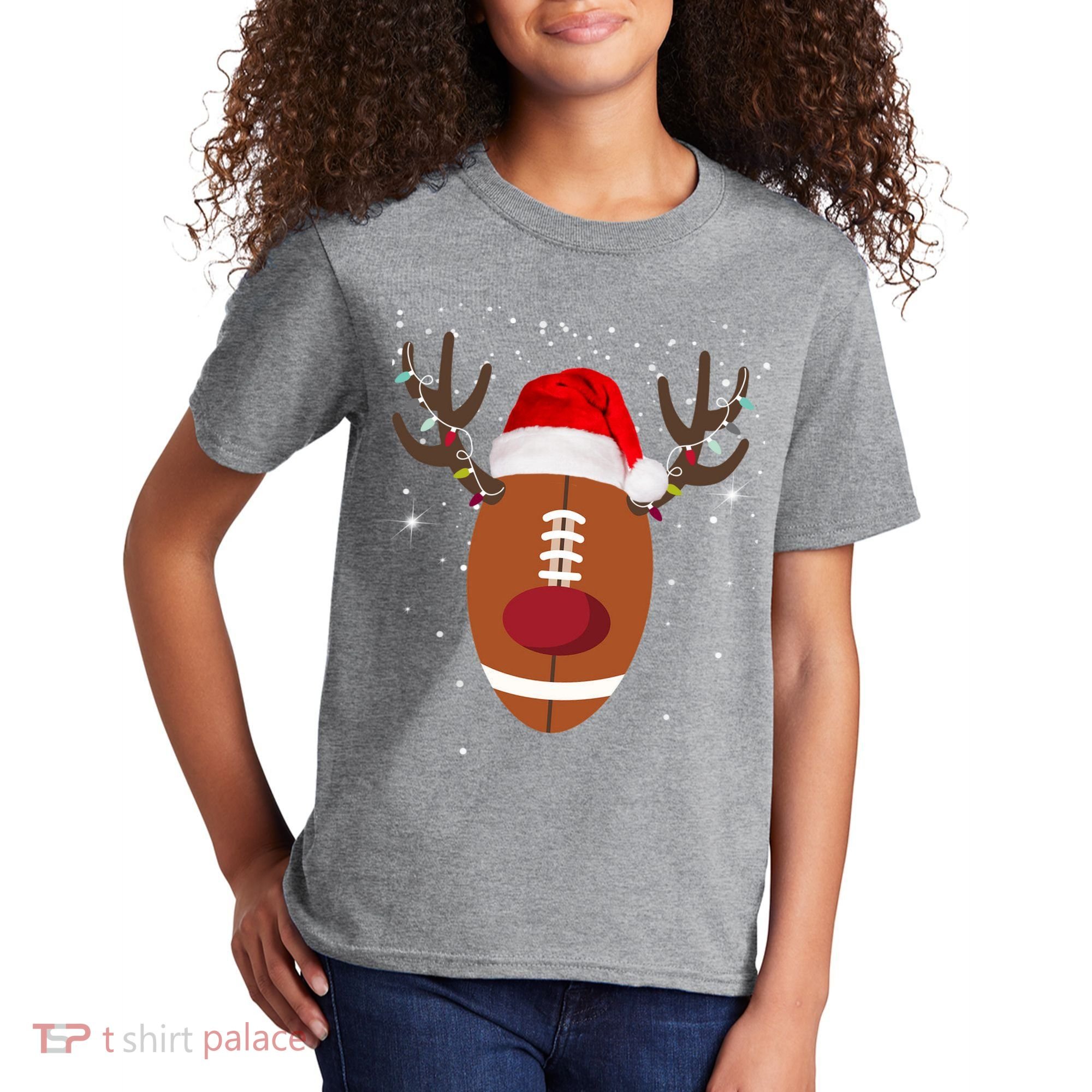 Christmas Football Reindeer Kids T-Shirt