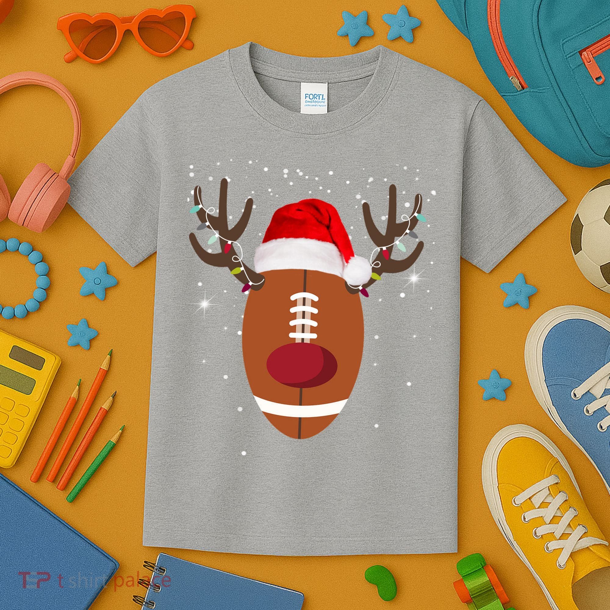 Christmas Football Reindeer Kids T-Shirt