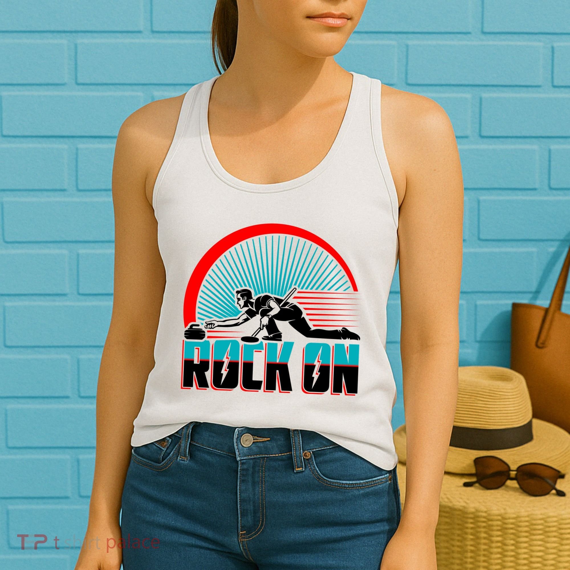 Cool Funny Rock On USA Curling Team Sports Fan Women's Tank Top