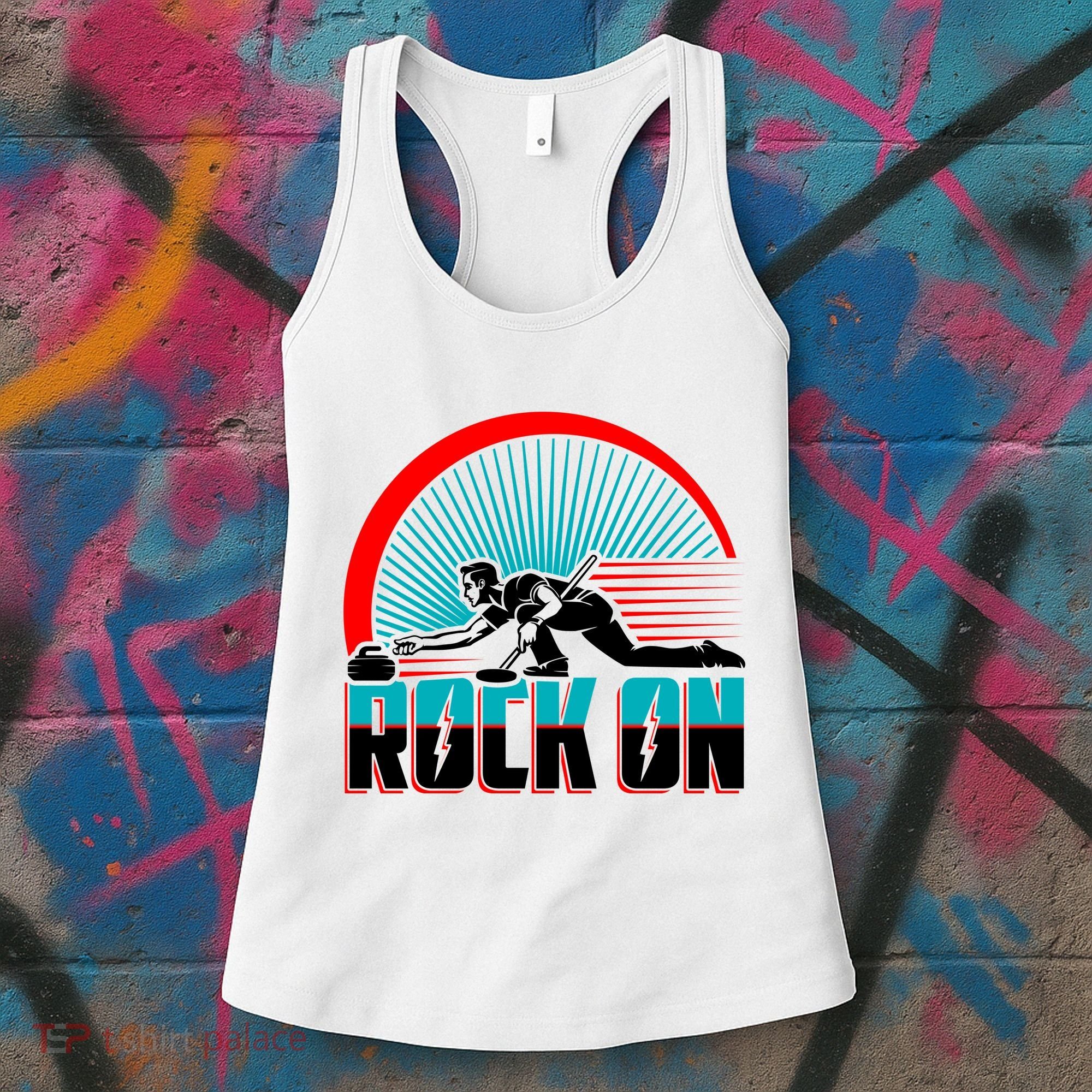 Cool Funny Rock On USA Curling Team Sports Fan Women's Tank Top
