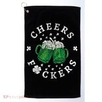 Cheers Fckers St Patricks Day Beer Drinking Funny Gift Golf Towel thumb 0
