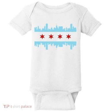 Chicago Flag Skyline Pride Illinois Vintage Baby Bodysuit