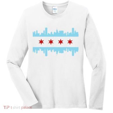 Chicago Flag Skyline Pride Illinois Vintage Women's Long Sleeve Shirt