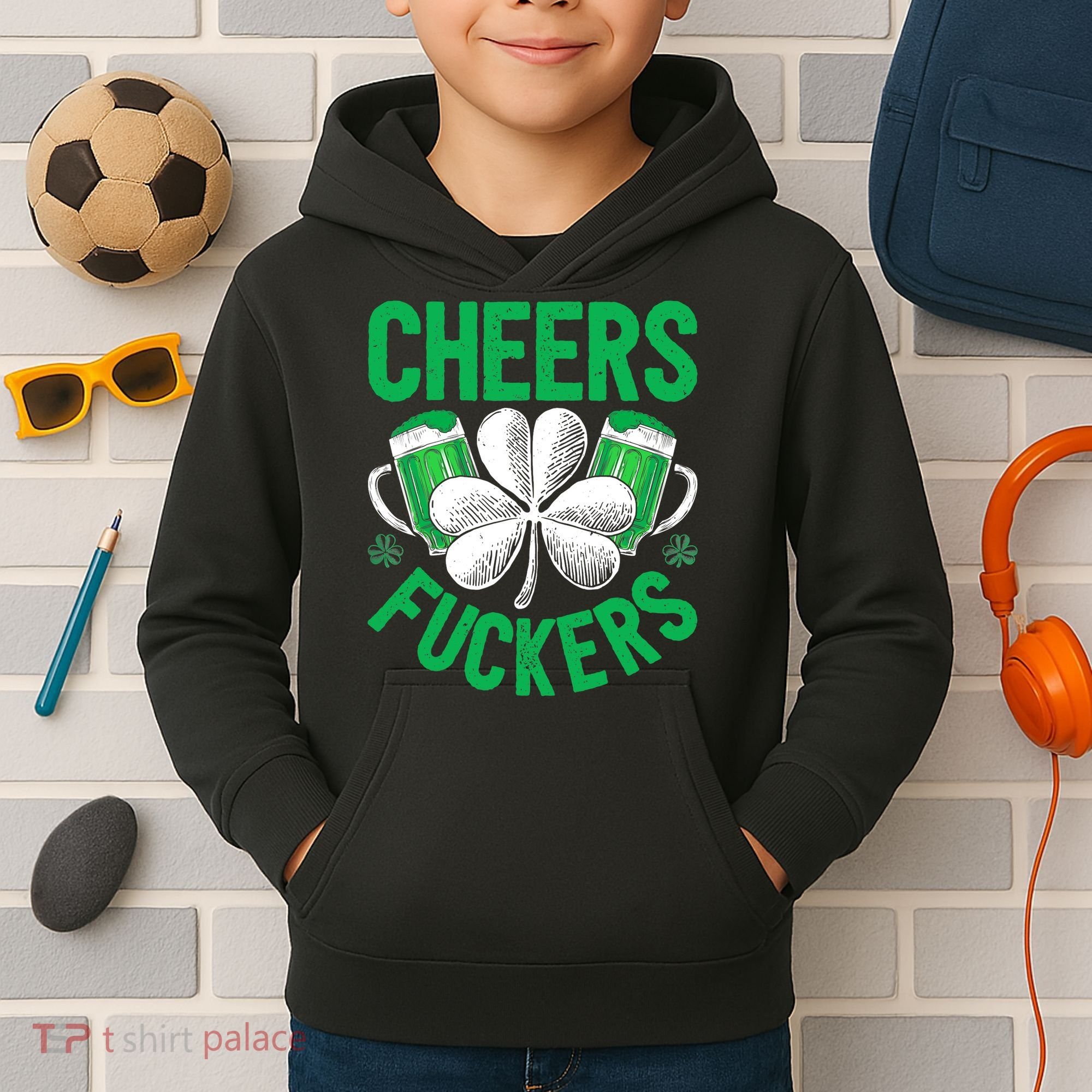 Cheers Fuckers St Patricks Day Beer Drinking Mugs Kids Hoodie