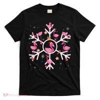 Christmas Flamingo Santa Hat Xmas Lights Flamingo Snowflakes T-Shirt thumb 0