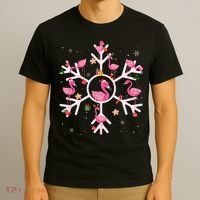 Christmas Flamingo Santa Hat Xmas Lights Flamingo Snowflakes T-Shirt thumb 3