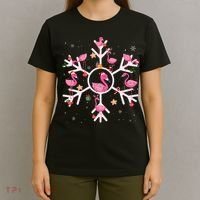 Christmas Flamingo Santa Hat Xmas Lights Flamingo Snowflakes T-Shirt thumb 4