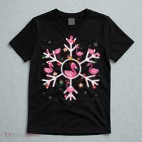 Christmas Flamingo Santa Hat Xmas Lights Flamingo Snowflakes T-Shirt thumb 5