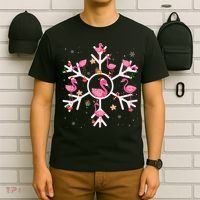 Christmas Flamingo Santa Hat Xmas Lights Flamingo Snowflakes T-Shirt thumb 6