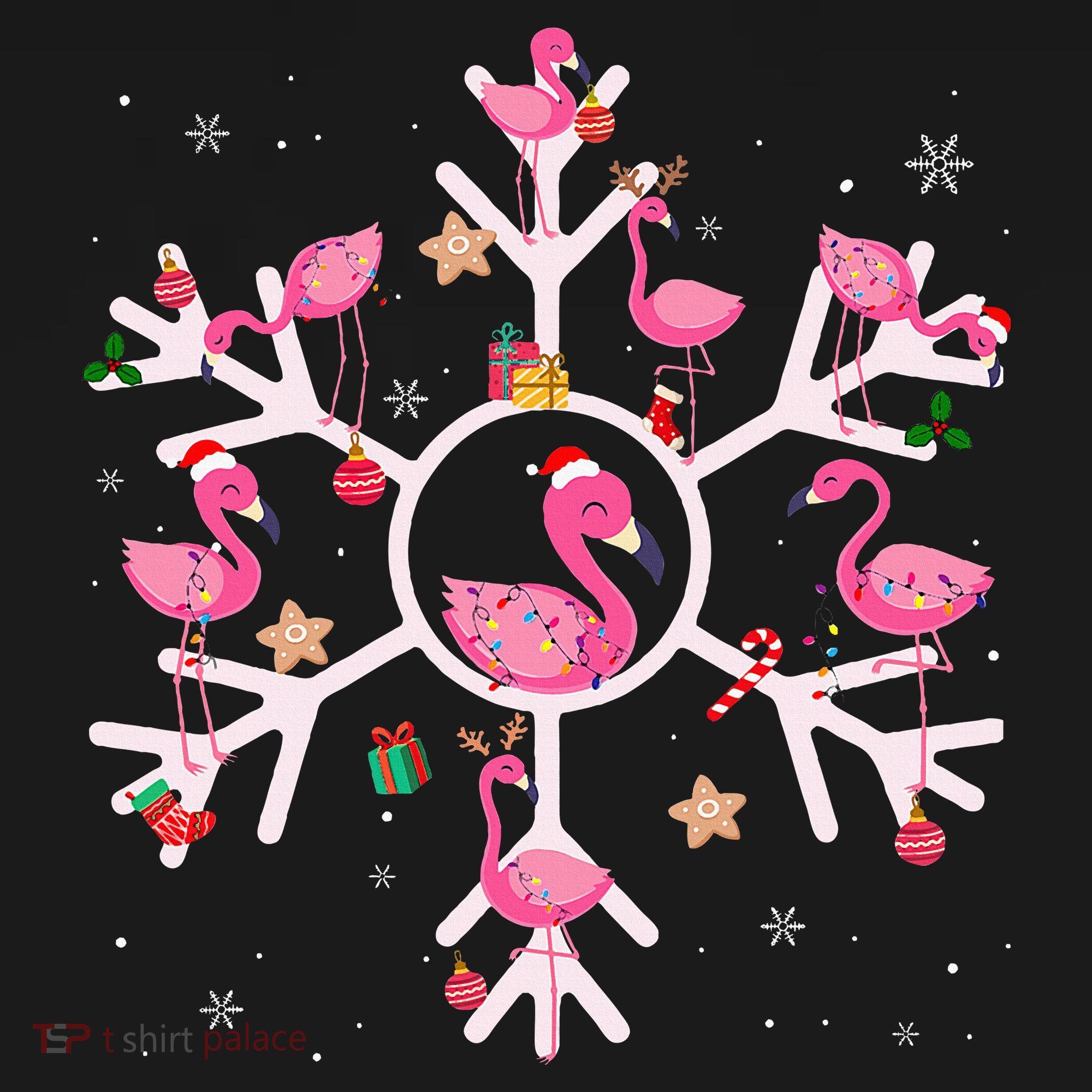 Christmas Flamingo Santa Hat Xmas Lights Flamingo Snowflakes Women's Hoodie