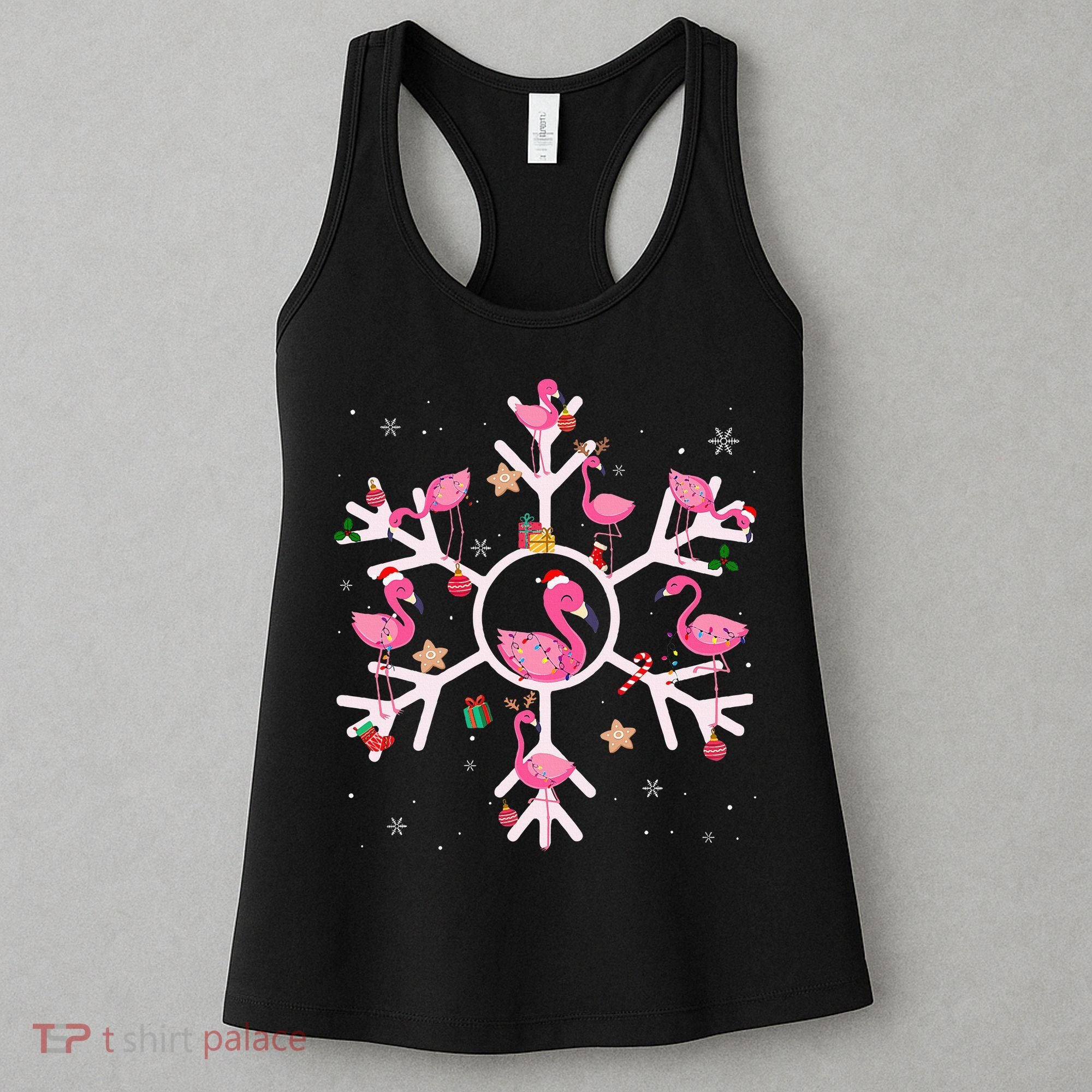 Christmas Flamingo Santa Hat Xmas Lights Flamingo Snowflakes Women's Tank Top