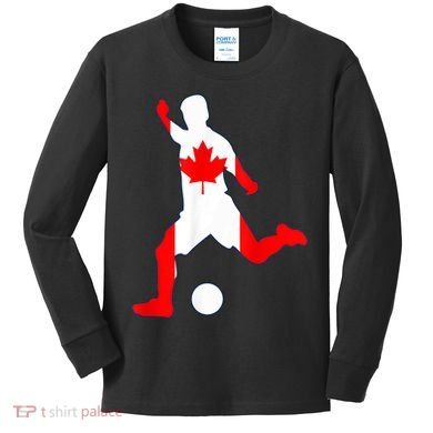 Canada Flag Soccer Player Canadian Pride Kids Long Sleeve Shirt