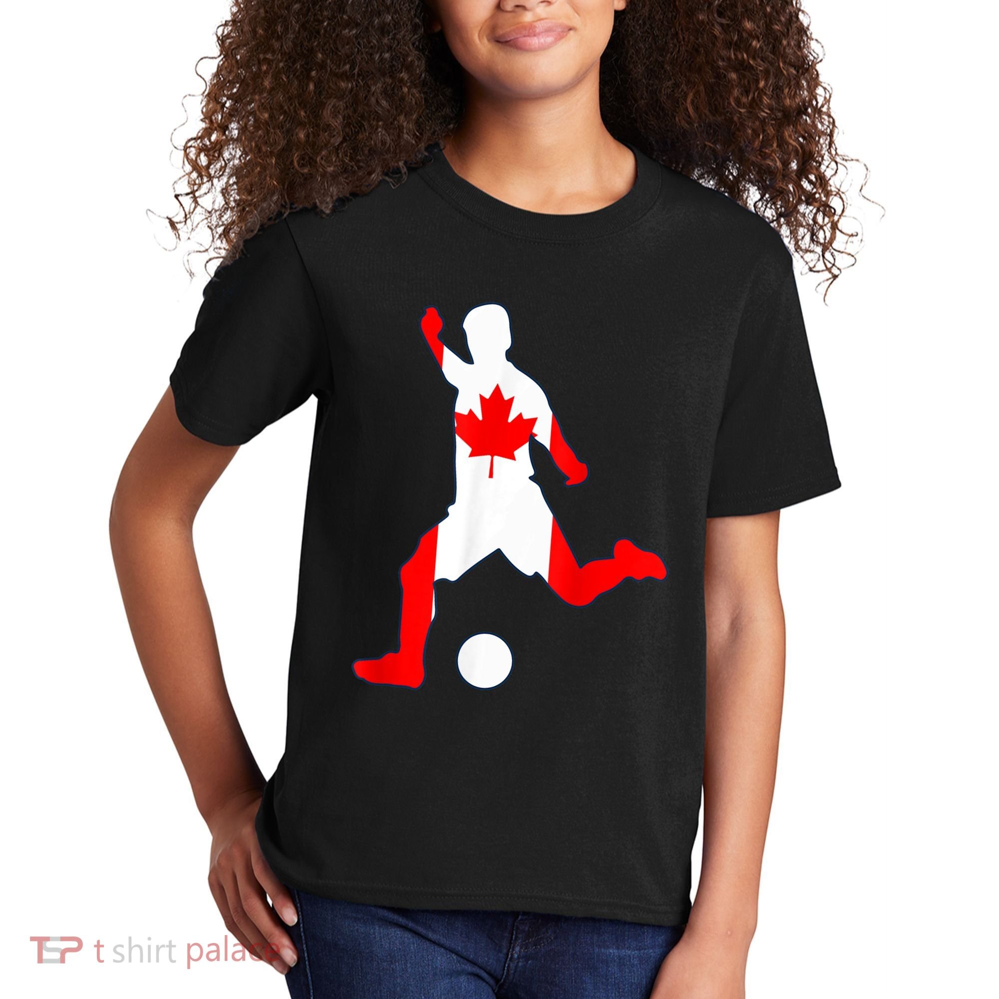 Canada Flag Soccer Player Canadian Pride Kids T-Shirt